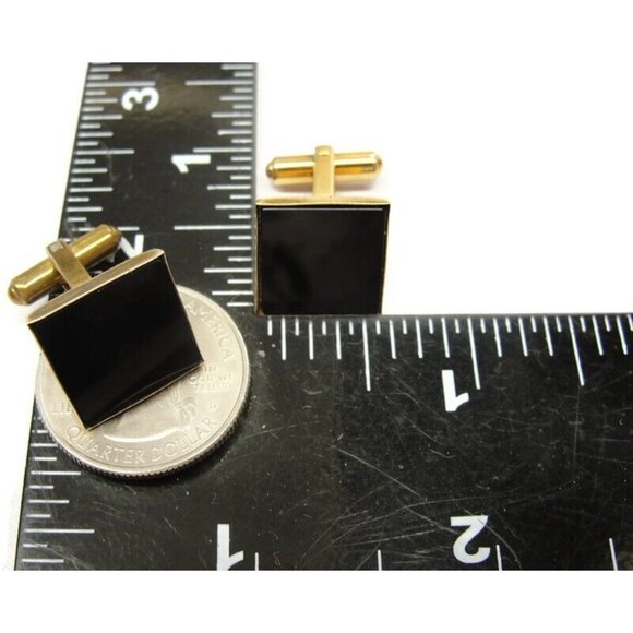 David Donahue Cufflinks Black Onyx Gold Tone Shirt Button Set Formal Tux Vintage - Picture 10 of 16